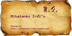 Mihalenko Irén névjegykártya